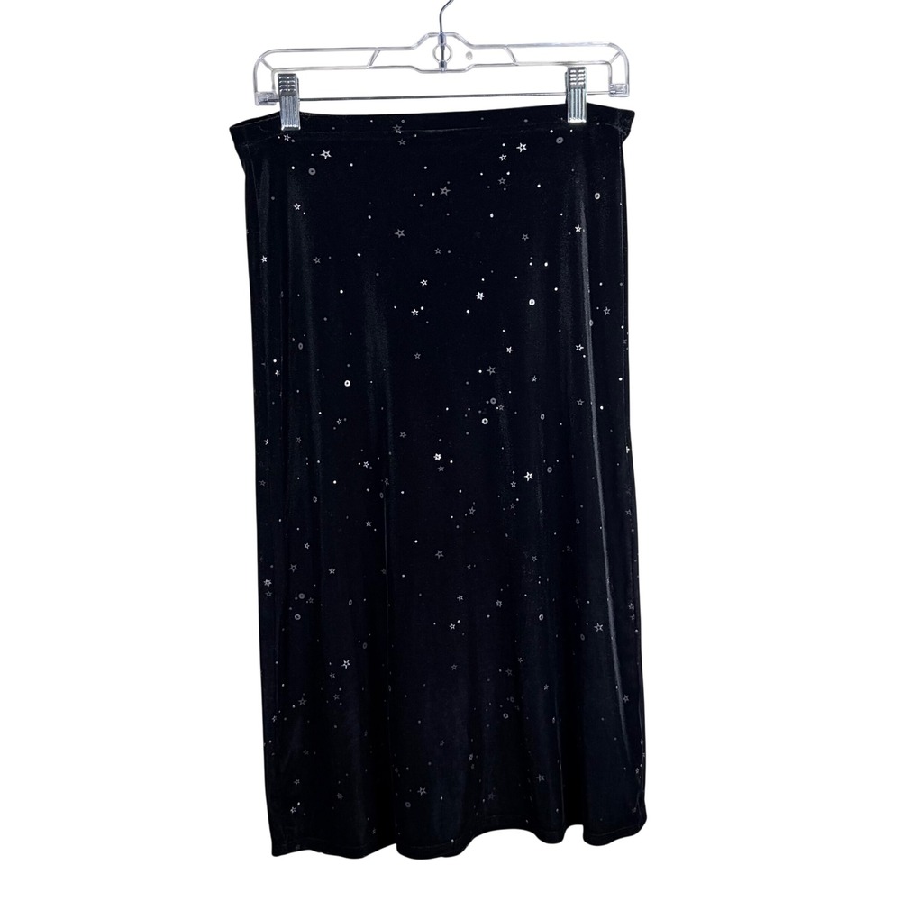 Vintage GAP Black Velvet Celestial Midi Skirt Glitter Stars Whimsigoth Y2K L
